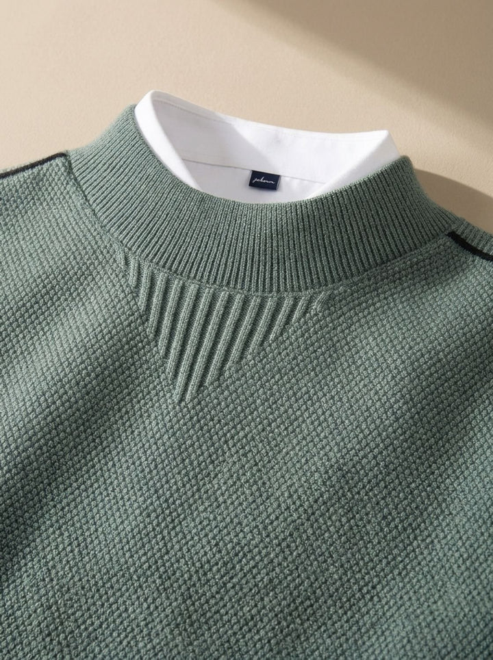 Herren Jacquard-Strickpullover mit Rippenrundhals Regular Fit - Schiefergrün