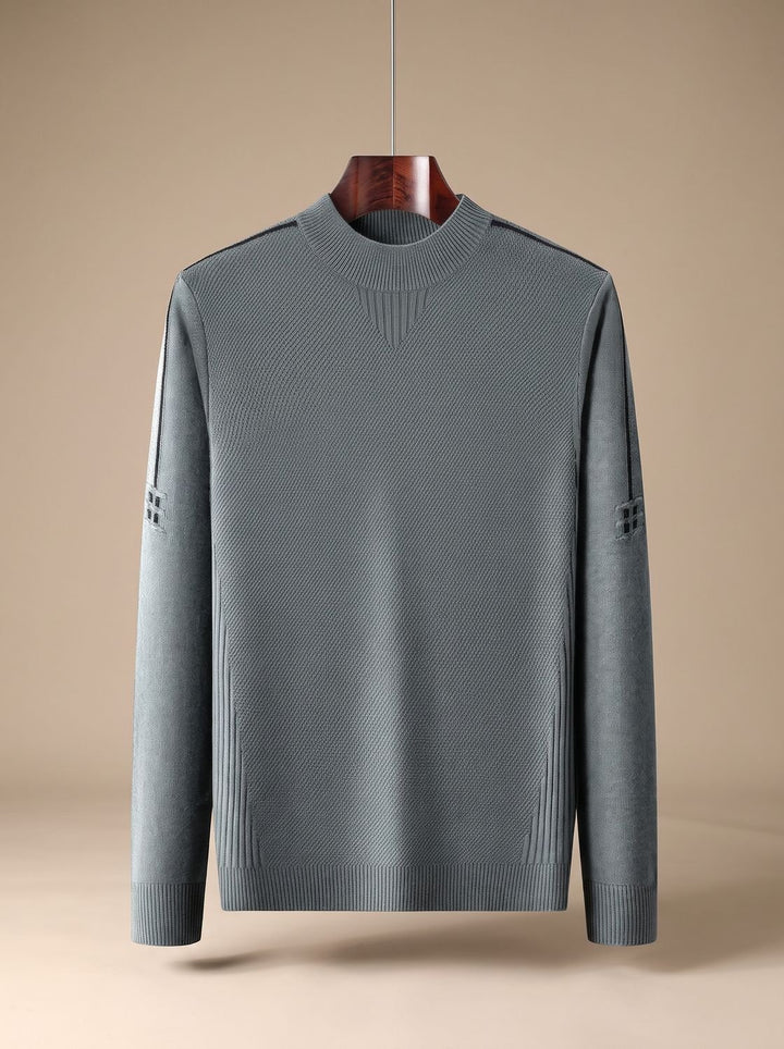 Herren Jacquard-Strickpullover mit Rippenrundhals Regular Fit