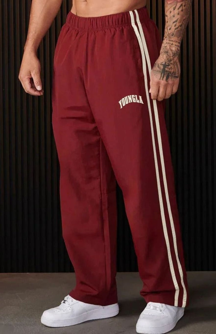 Herren Jogginghose mit seitlichen Streifen elastischem Bund - Rot