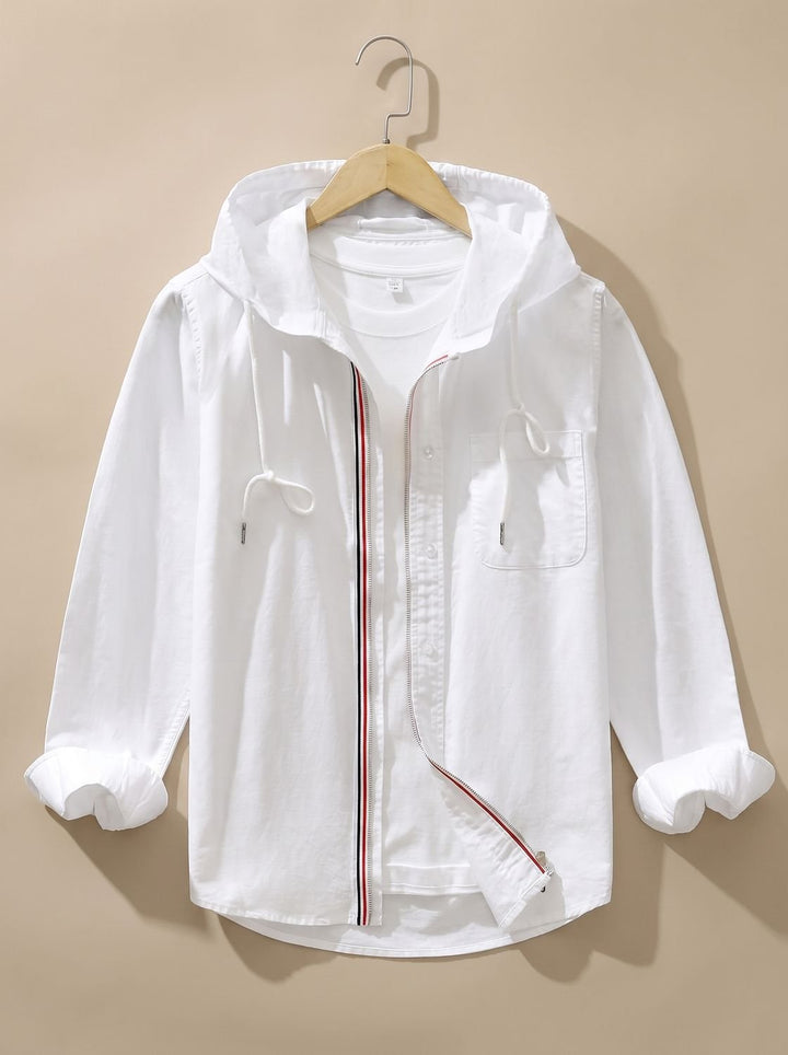 Herren Kapuzenjacke mit Reißverschluss Langarm Casual - Weiß