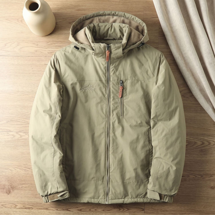 Herren Kapuzenjacke Outdoor Relaxed-Fit Reißverschluss Wintermantel - Khaki