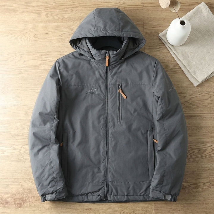 Herren Kapuzenjacke Outdoor Relaxed-Fit Reißverschluss Wintermantel - Grau