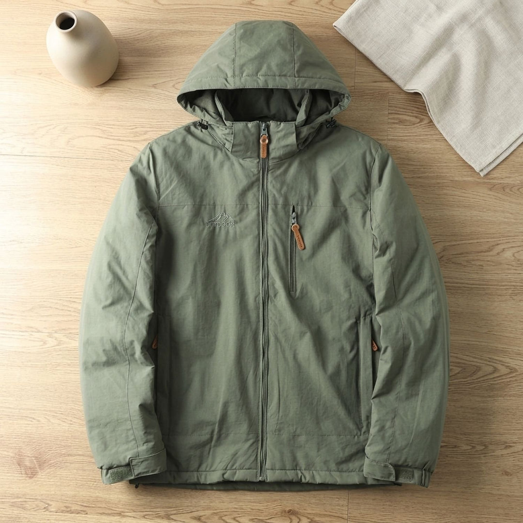 Herren Kapuzenjacke Outdoor Relaxed-Fit Reißverschluss Wintermantel - Grün