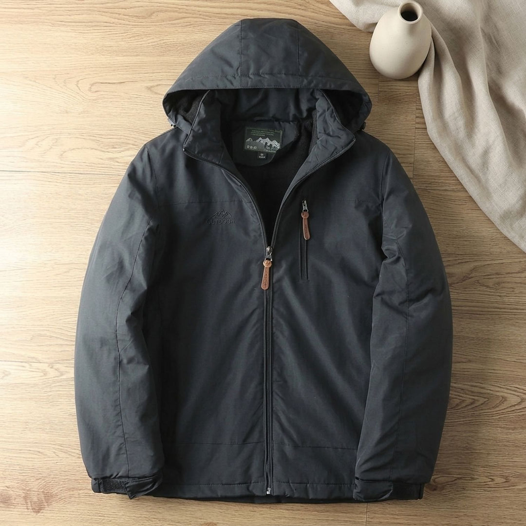Herren Kapuzenjacke Outdoor Relaxed-Fit Reißverschluss Wintermantel - Schwarz