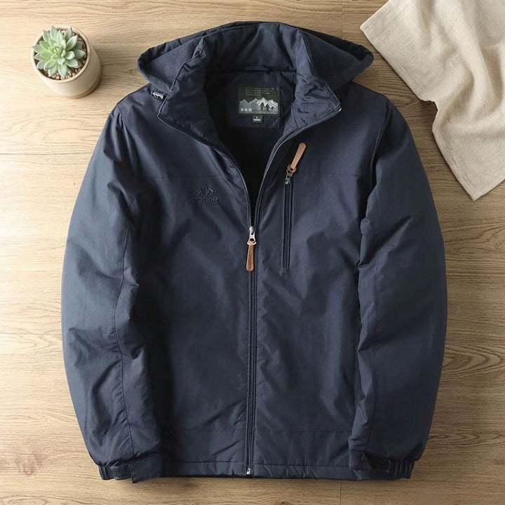 Herren Kapuzenjacke Outdoor Relaxed-Fit Reißverschluss Wintermantel - Marineblau