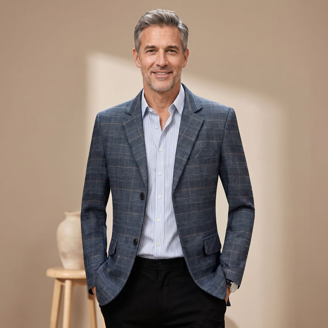 Herren Karierter Einreihiger Slim-Fit Blazer mit Revers