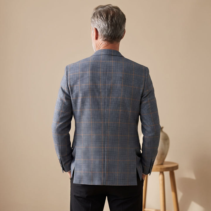 Herren Karierter Einreihiger Slim-Fit Blazer mit Revers