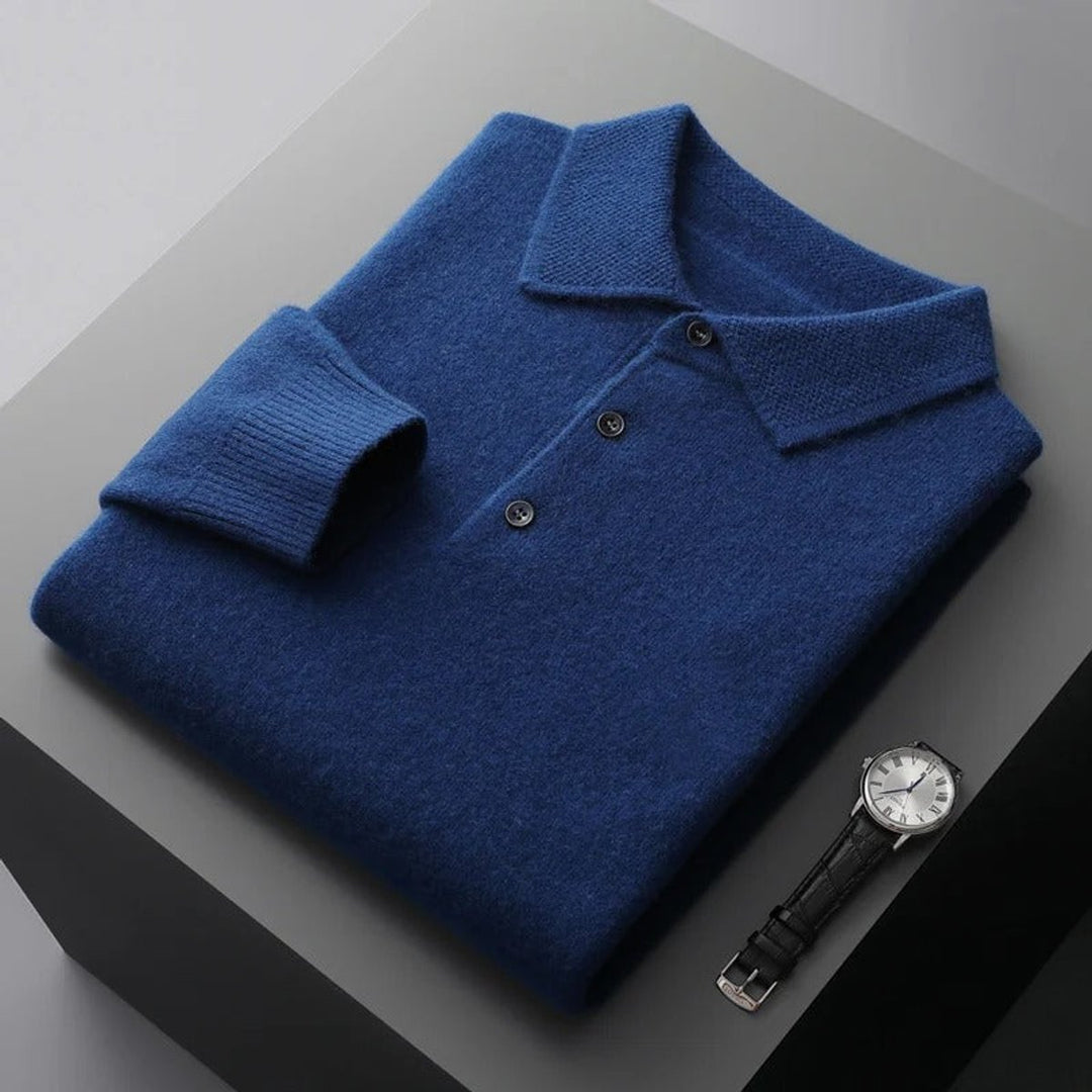 Herren Kaschmir Polo Knit Sweater Langarm Business Strickpullover - Dunkelblau
