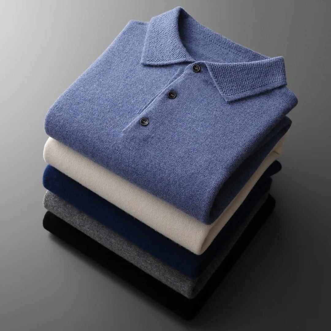 Herren Kaschmir Polo Knit Sweater Langarm Business Strickpullover