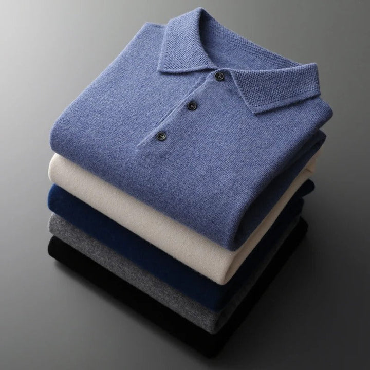 Herren Kaschmir Polo Knit Sweater Langarm Business Strickpullover