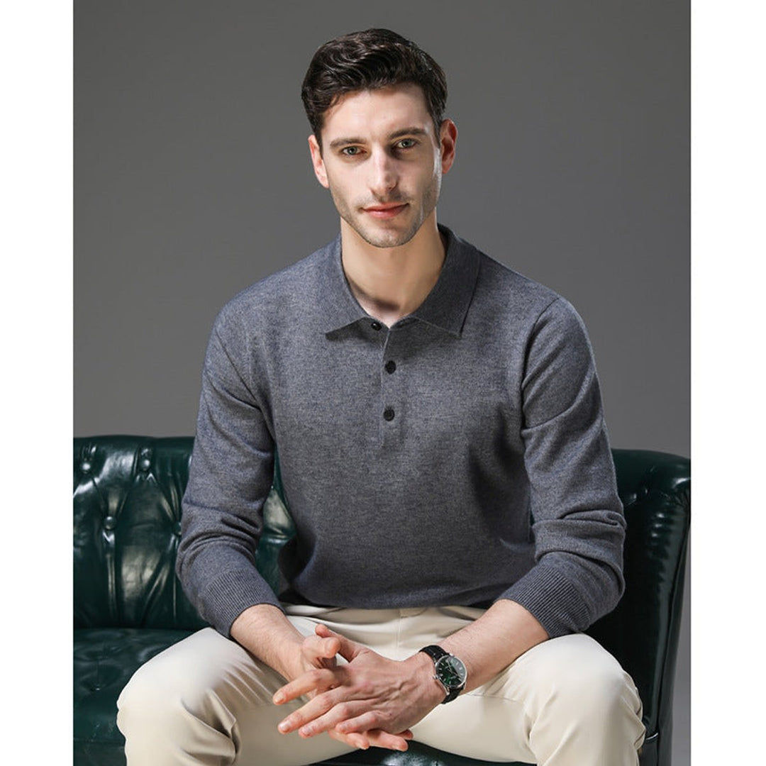 Herren Kaschmir Polo Knit Sweater Langarm Business Strickpullover