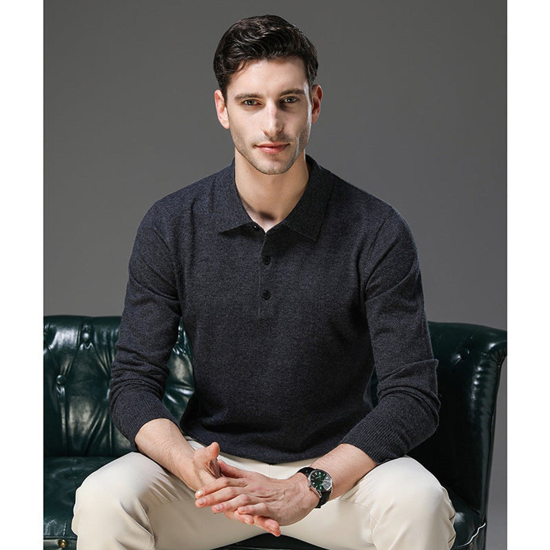 Herren Kaschmir Polo Knit Sweater Langarm Business Strickpullover