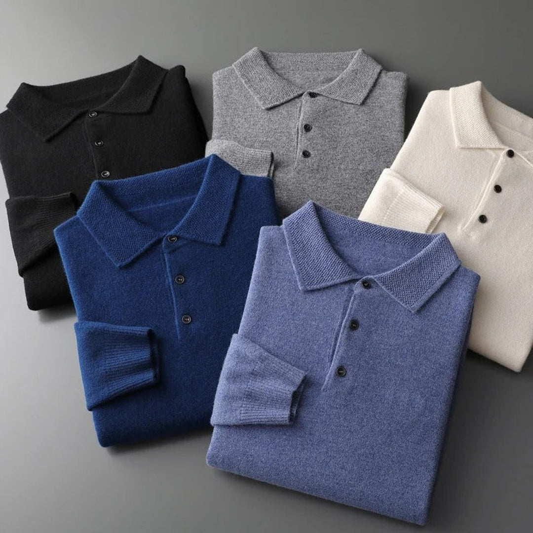 Herren Kaschmir Polo Knit Sweater Langarm Business Strickpullover