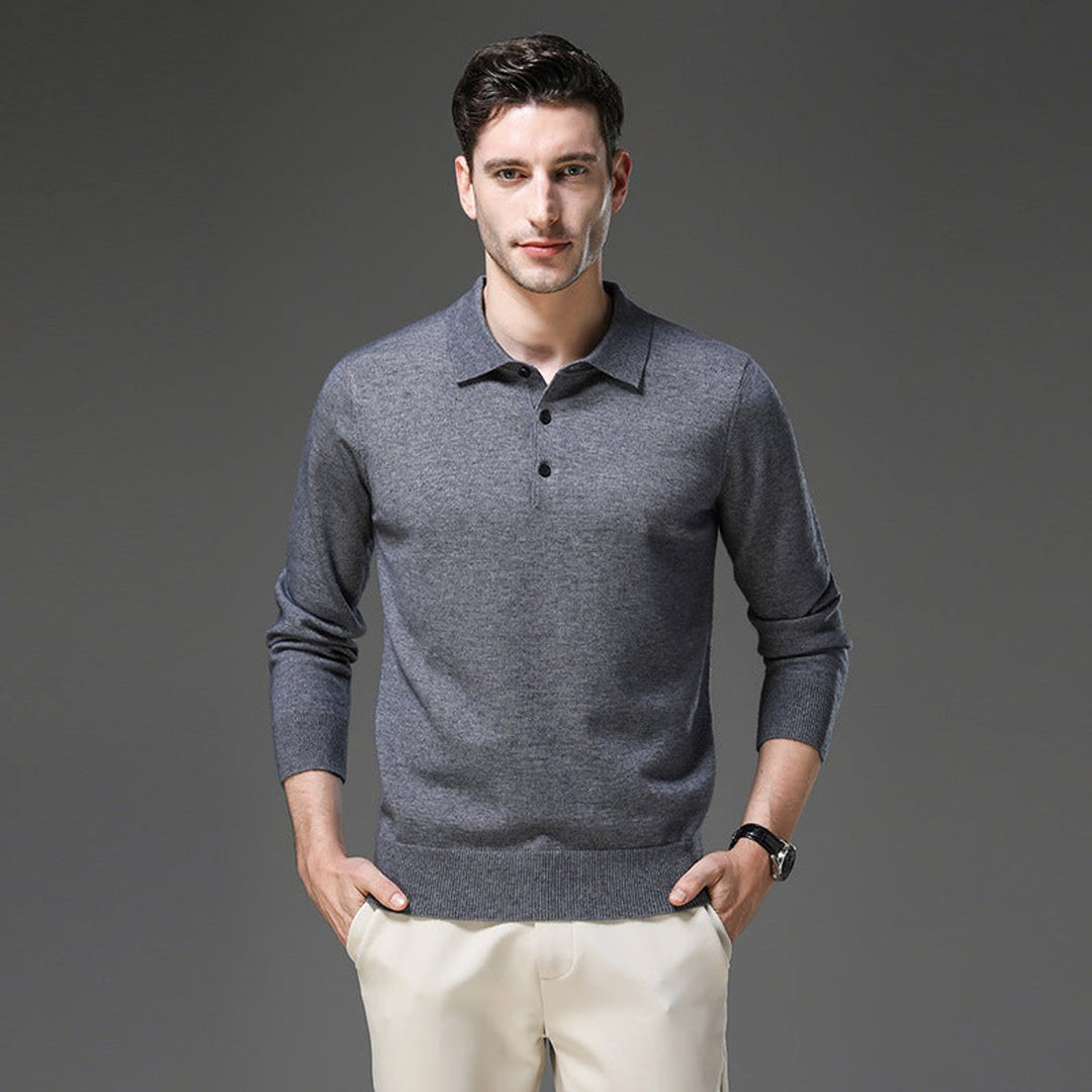 Herren Kaschmir Polo Knit Sweater Langarm Business Strickpullover