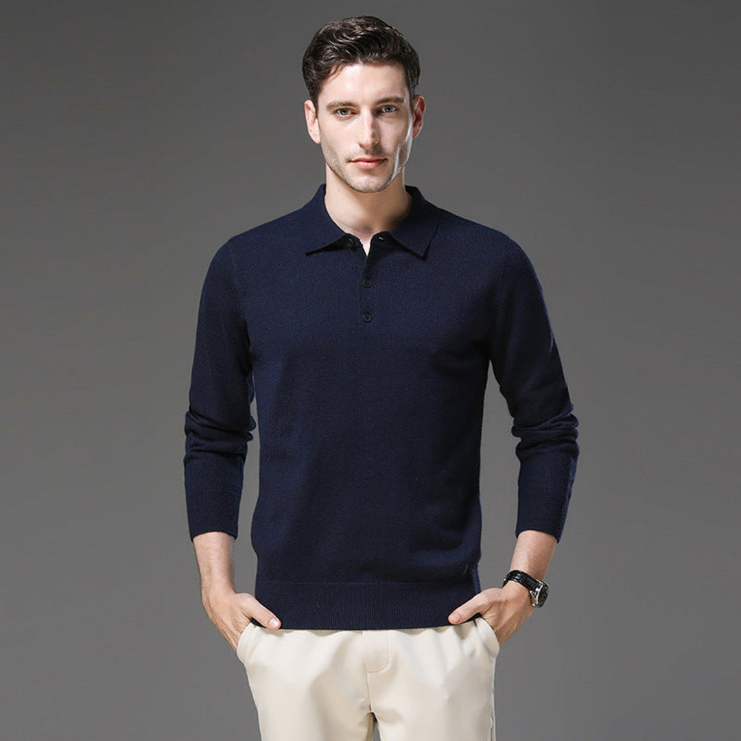 Herren Kaschmir Polo Knit Sweater Langarm Business Strickpullover