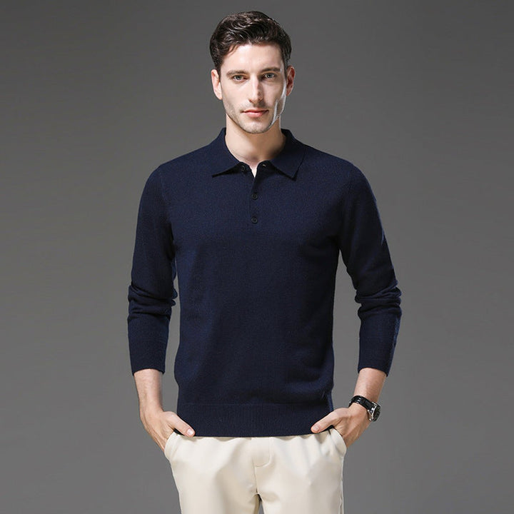 Herren Kaschmir Polo Knit Sweater Langarm Business Strickpullover