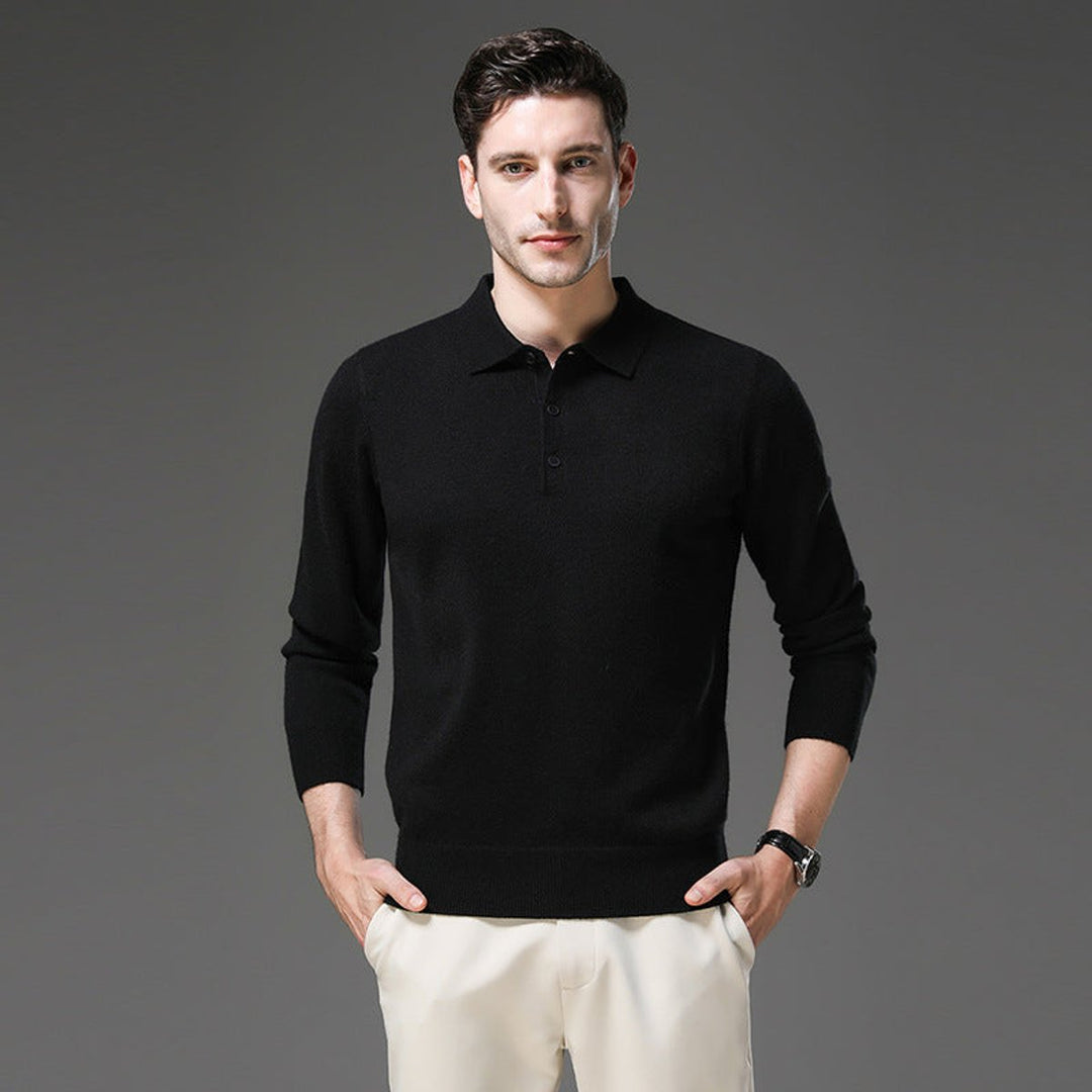 Herren Kaschmir Polo Knit Sweater Langarm Business Strickpullover
