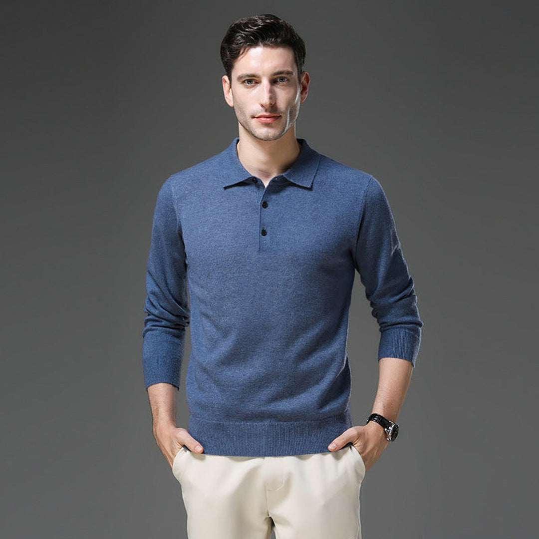 Herren Kaschmir Polo Knit Sweater Langarm Business Strickpullover