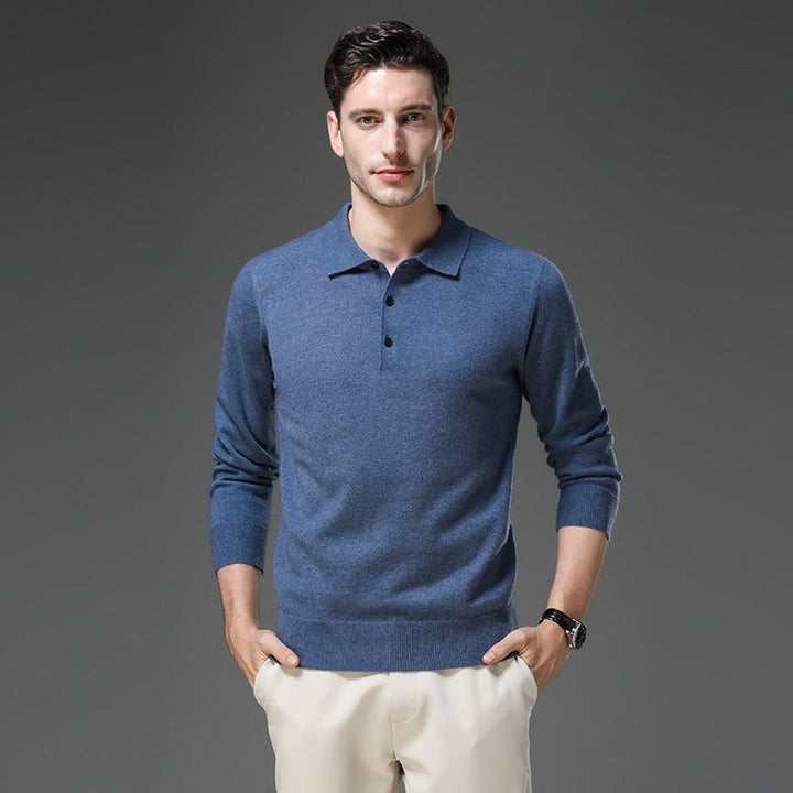 Herren Kaschmir Polo Knit Sweater Langarm Business Strickpullover