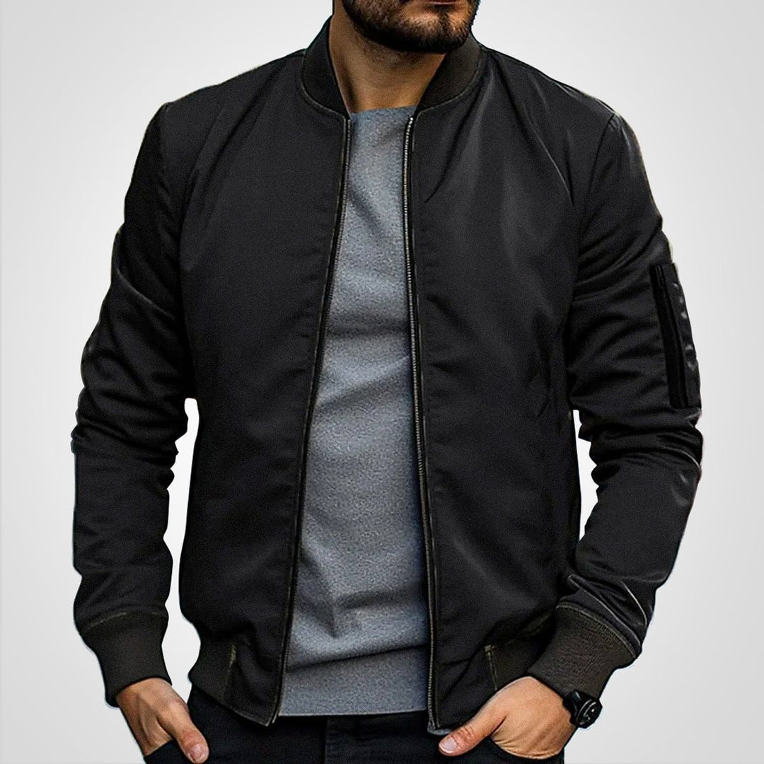 Herren Klassische Bomber Jacket Übergangsjacke mit Rippbündchen - Schwarz