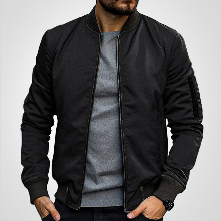 Herren Klassische Bomber Jacket Übergangsjacke mit Rippbündchen - Schwarz