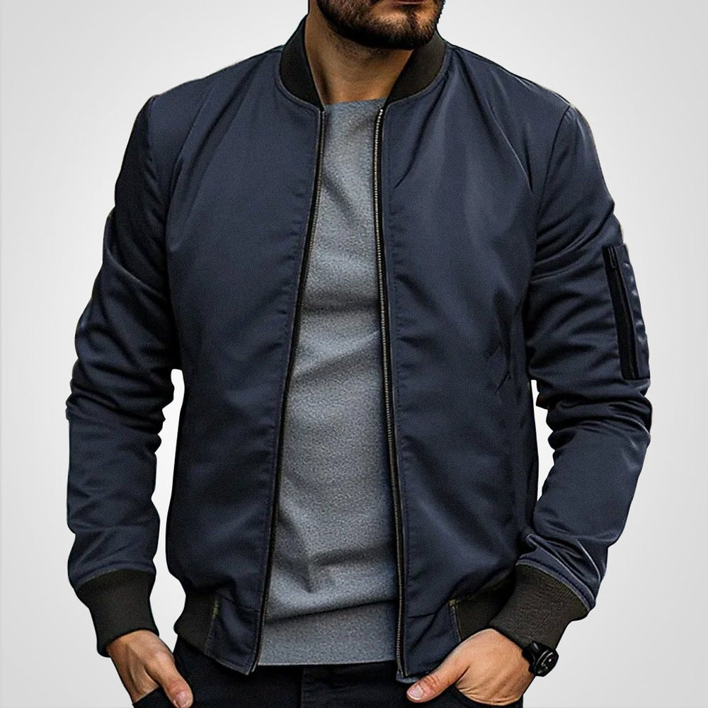 Herren Klassische Bomber Jacket Übergangsjacke mit Rippbündchen - Dunkelblau