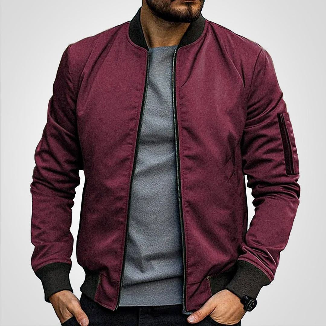 Herren Klassische Bomber Jacket Übergangsjacke mit Rippbündchen - Bordeauxrot