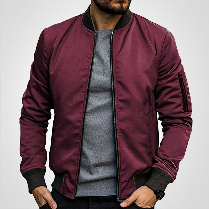 Herren Klassische Bomber Jacket Übergangsjacke mit Rippbündchen - Bordeauxrot