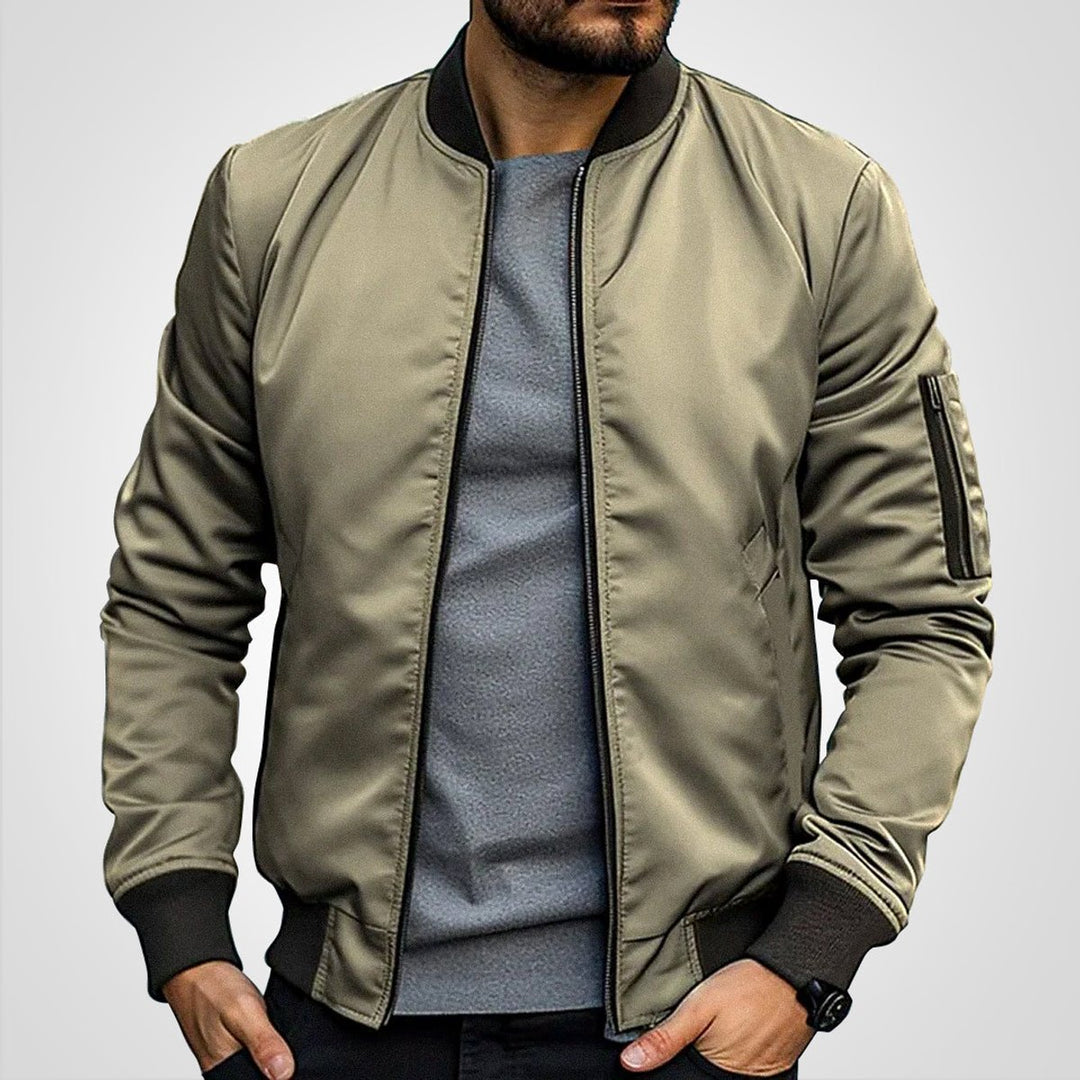 Herren Klassische Bomber Jacket Übergangsjacke mit Rippbündchen - Khaki