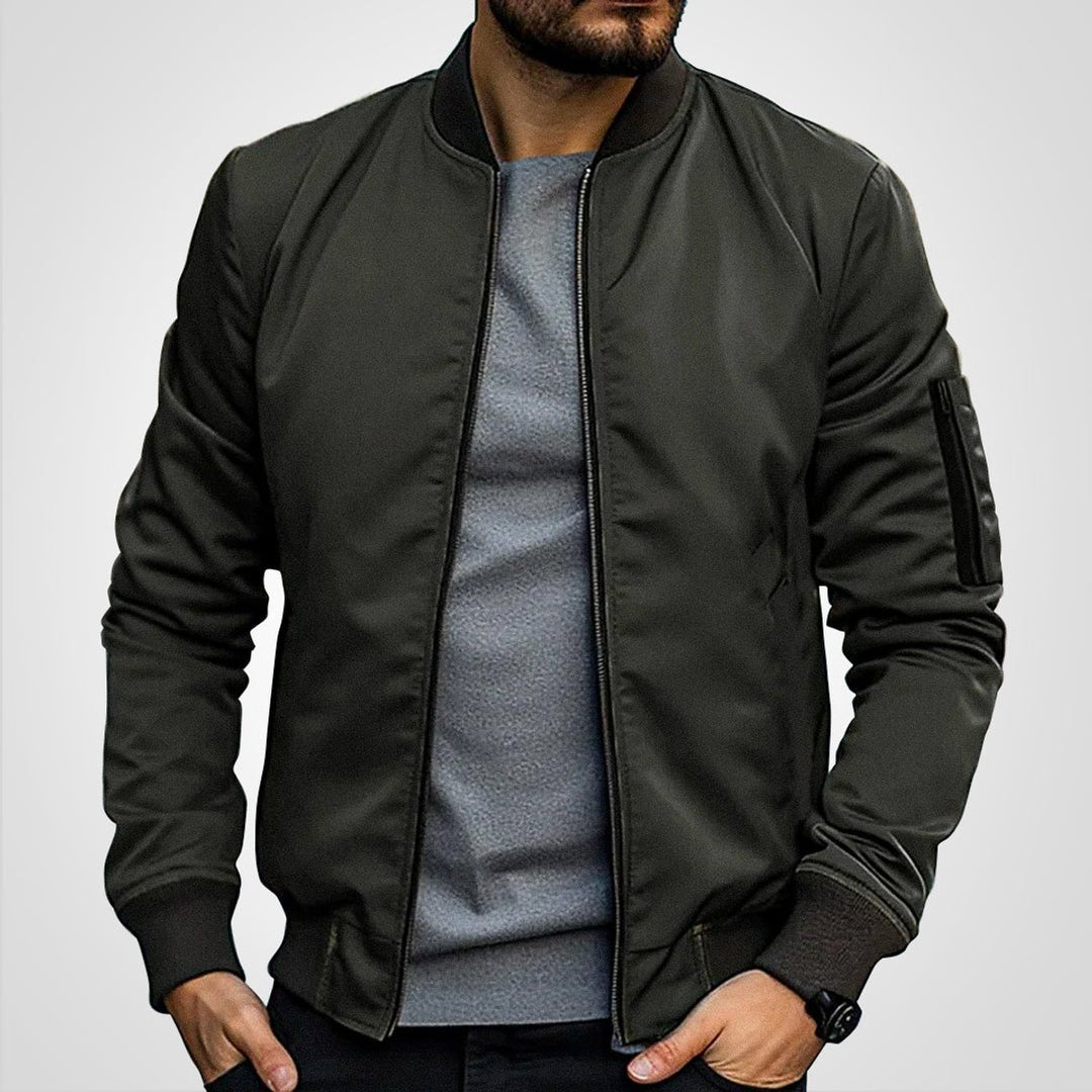 Herren Klassische Bomber Jacket Übergangsjacke mit Rippbündchen - Olivgrün
