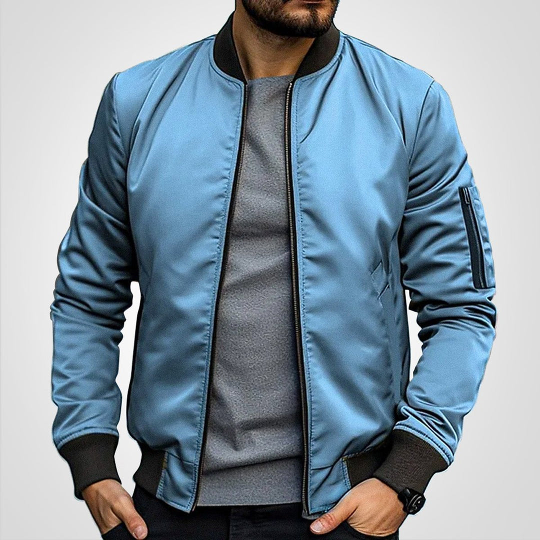 Herren Klassische Bomber Jacket Übergangsjacke mit Rippbündchen - Blau
