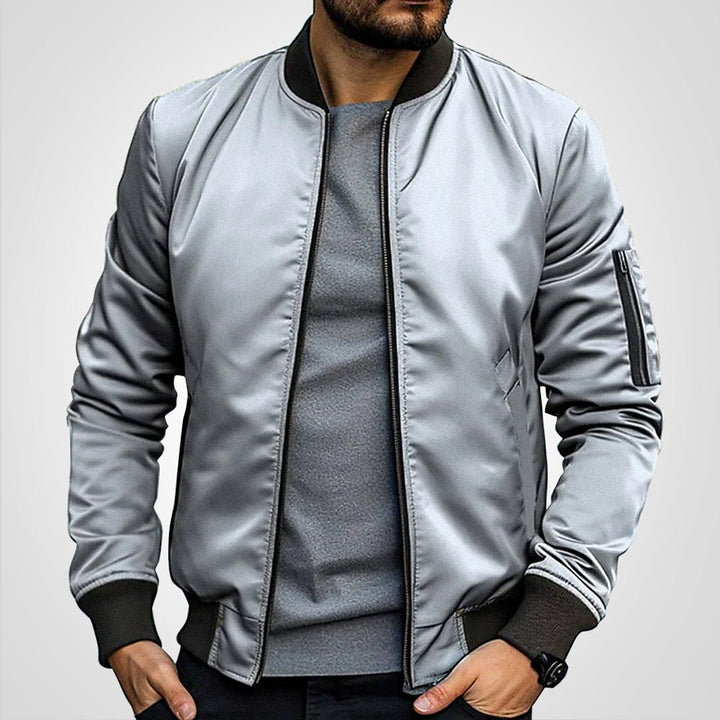 Herren Klassische Bomber Jacket Übergangsjacke mit Rippbündchen - Hellgrau
