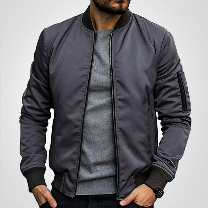 Herren Klassische Bomber Jacket Übergangsjacke mit Rippbündchen - Dunkelgrau