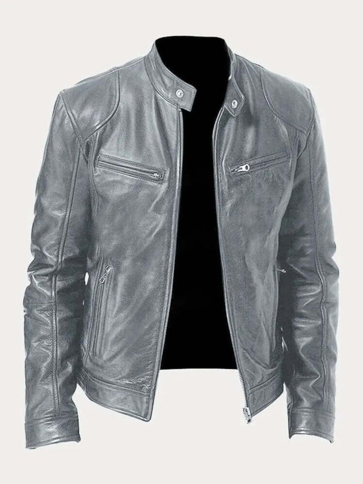 Herren Klassische Slim-Fit Echtleder Bikerjacke - Grau