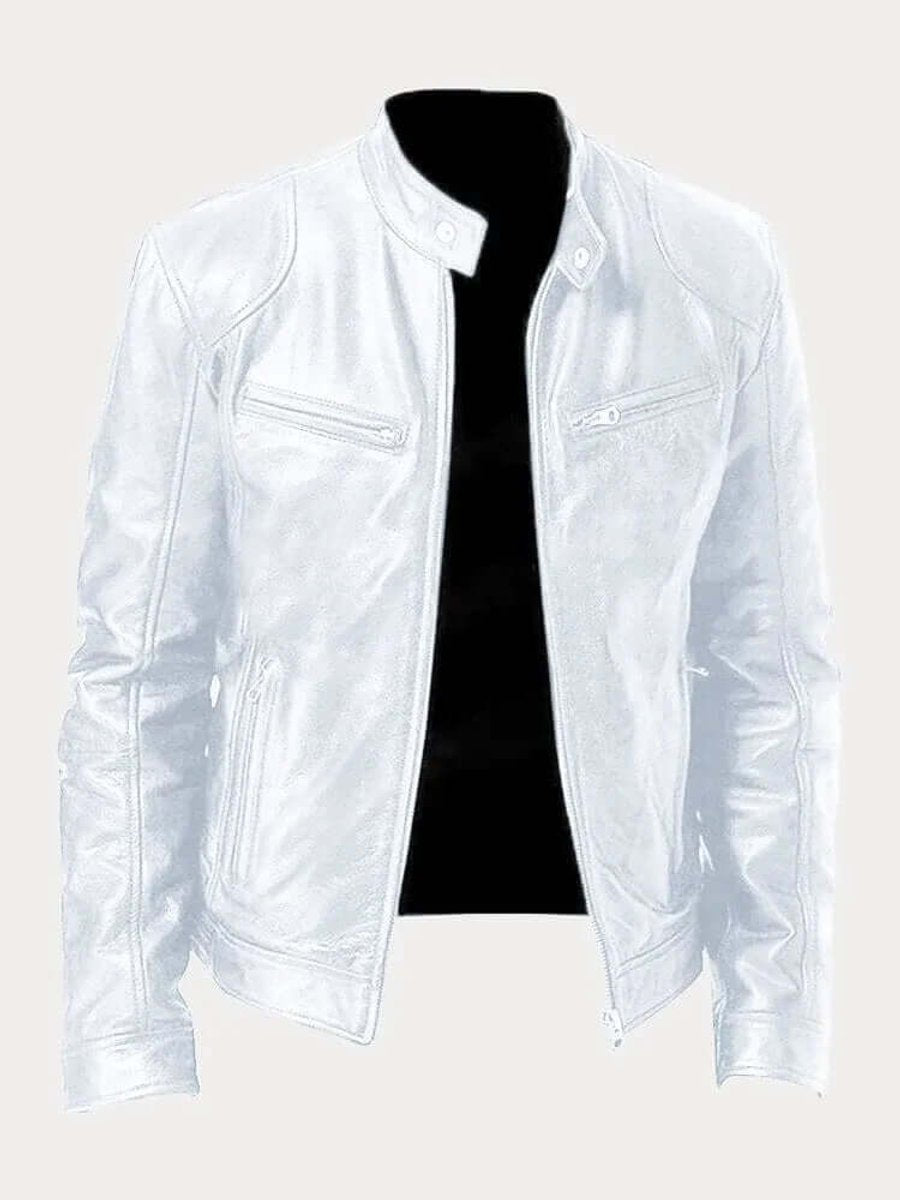 Herren Klassische Slim-Fit Echtleder Bikerjacke - Weiß
