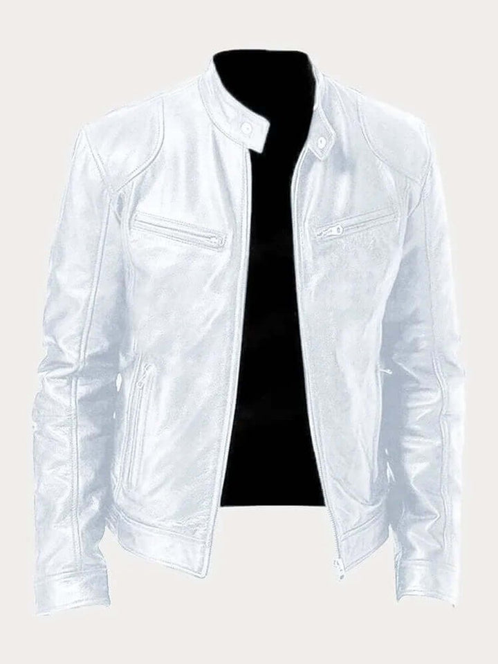 Herren Klassische Slim-Fit Echtleder Bikerjacke - Weiß