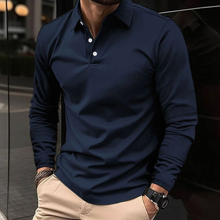 Herren Klassisches Langarm-Poloshirt Slim-Fit Schlanker Schnitt - Blau