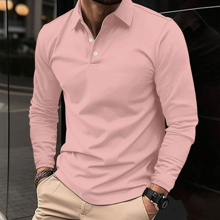 Herren Klassisches Langarm-Poloshirt Slim-Fit Schlanker Schnitt - Rosa