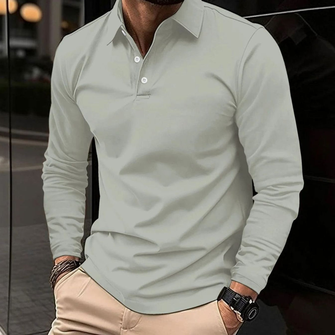 Herren Klassisches Langarm-Poloshirt Slim-Fit Schlanker Schnitt - Grau