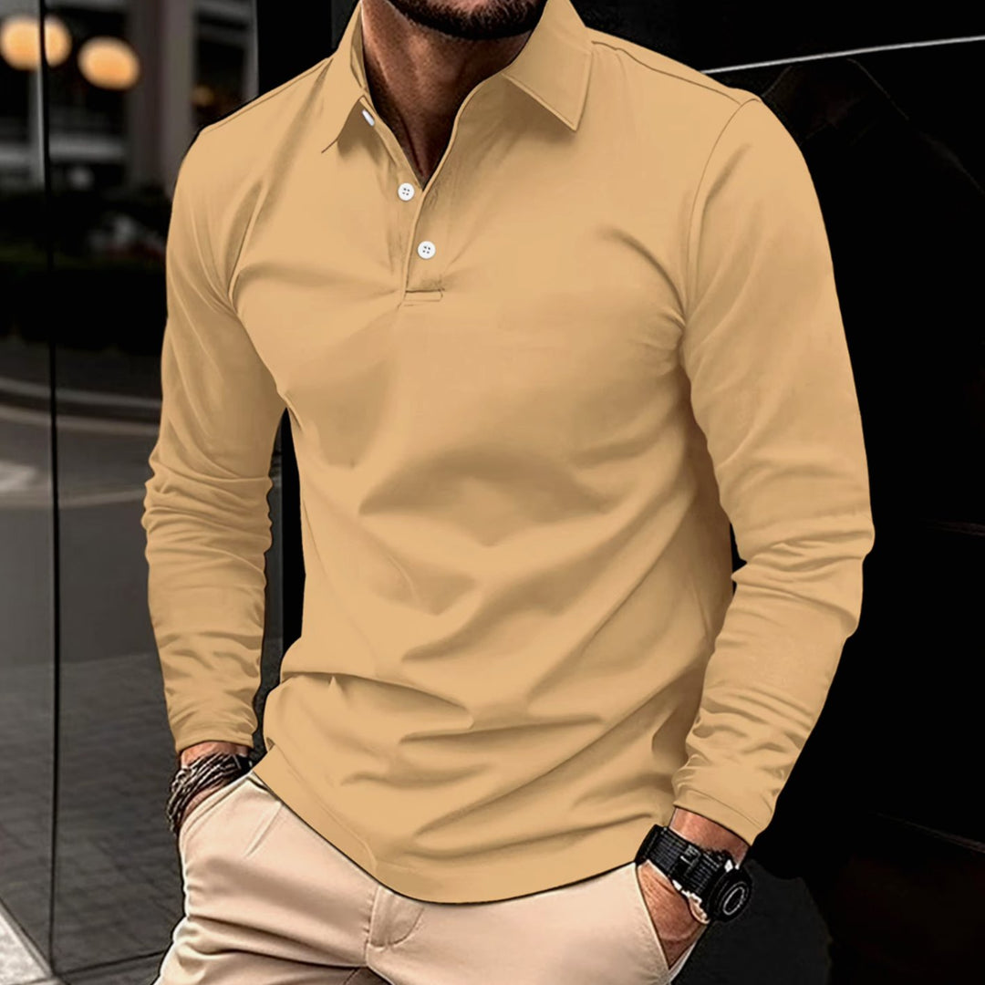 Herren Klassisches Langarm-Poloshirt Slim-Fit Schlanker Schnitt - Khaki