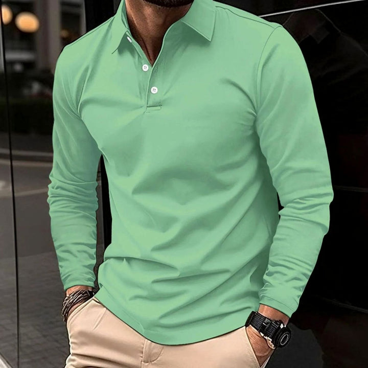 Herren Klassisches Langarm-Poloshirt Slim-Fit Schlanker Schnitt - Grün