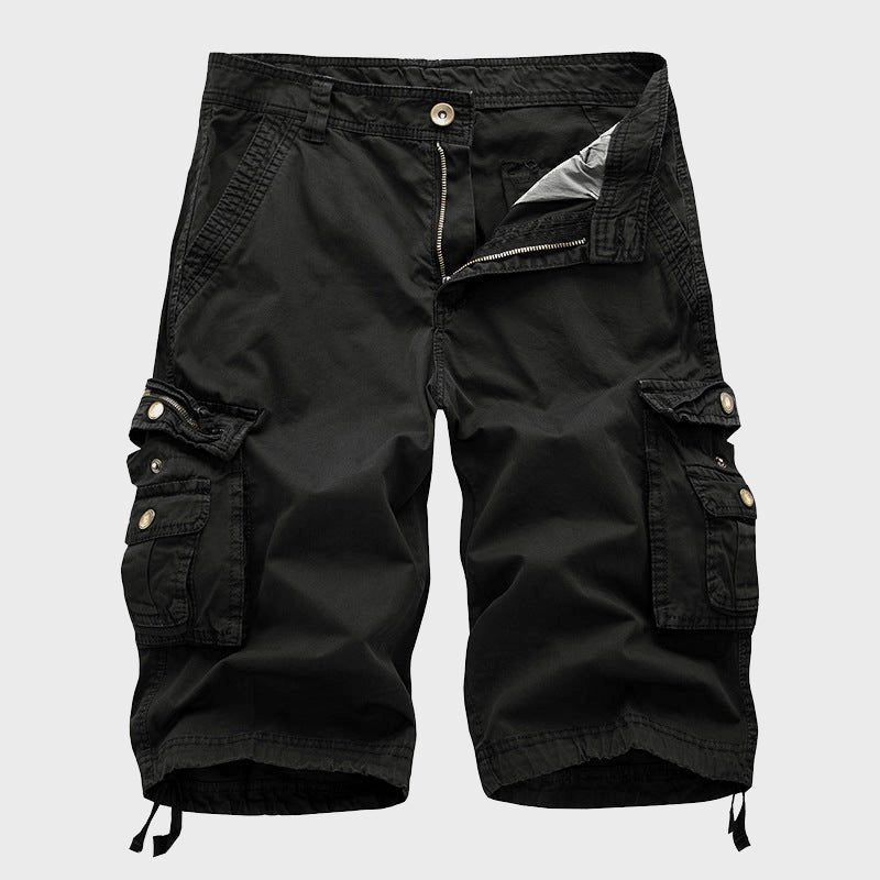 Herren Knielange Cargo Shorts mit verstellbarem Kordelzug - Black