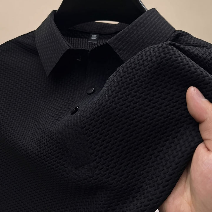 Herren Knitterfreies Kurzarm-Poloshirt mit Klassischem Kragen - Schwarz