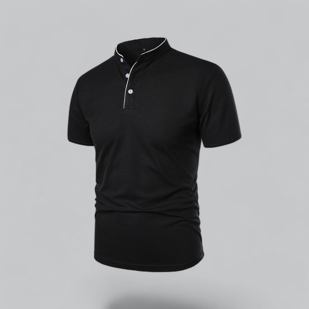 Herren Kragenlos Baumwoll Poloshirt Kurze Ärmel