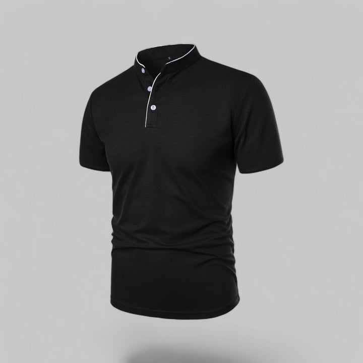Herren Kragenlos Baumwoll Poloshirt Kurze Ärmel