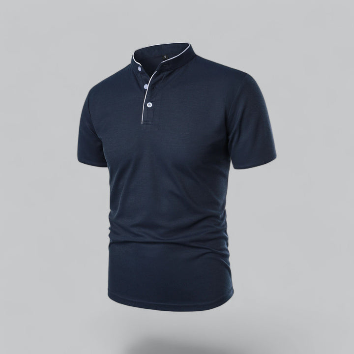 Herren Kragenlos Baumwoll Poloshirt Kurze Ärmel