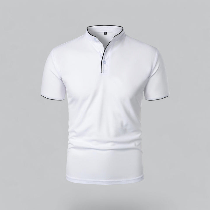 Herren Kragenlos Baumwoll Poloshirt Kurze Ärmel - White