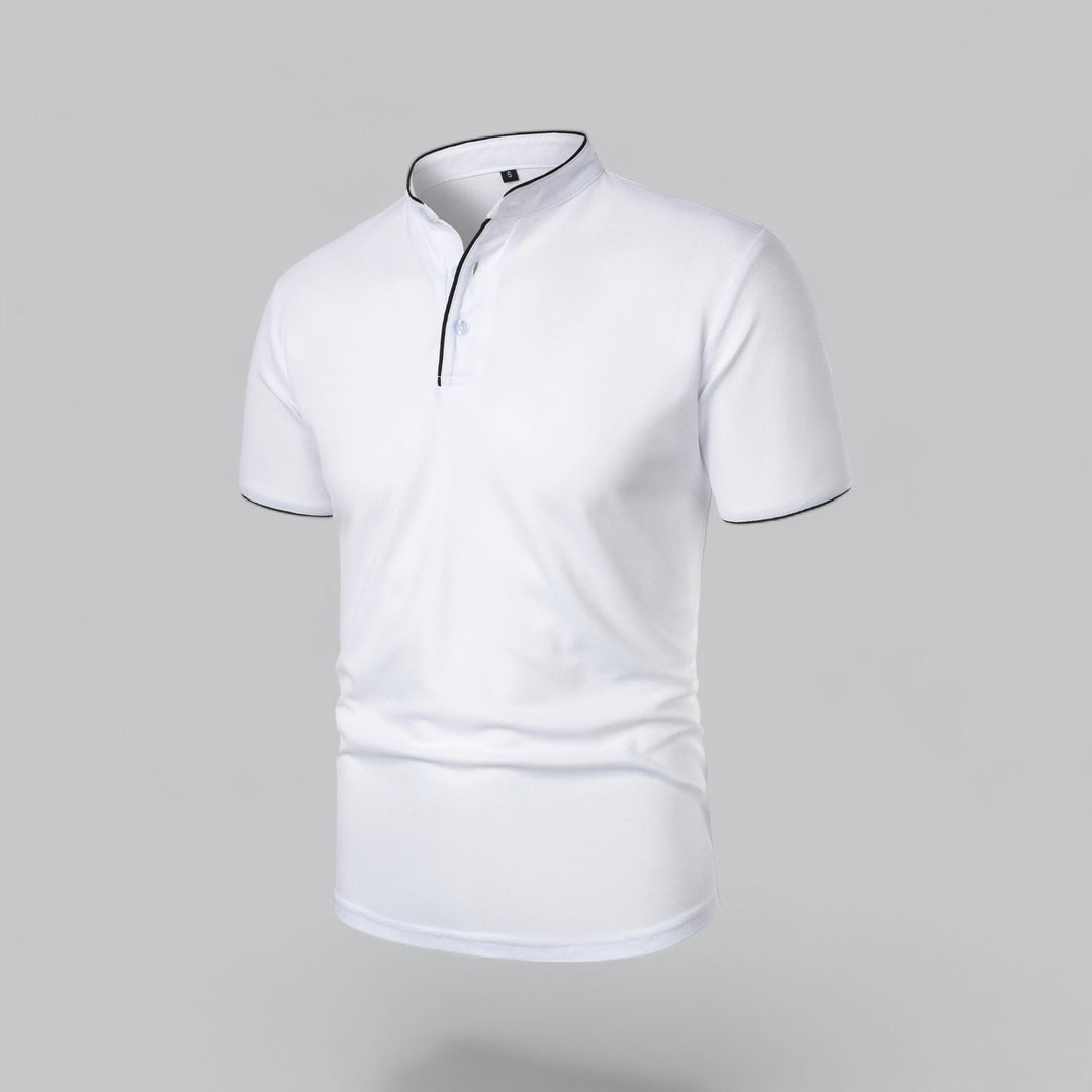 Herren Kragenlos Baumwoll Poloshirt Kurze Ärmel