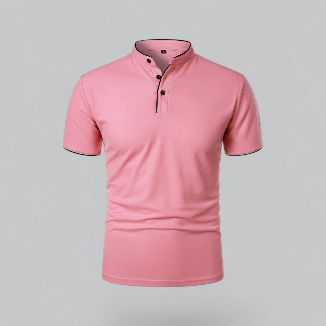 Herren Kragenlos Baumwoll Poloshirt Kurze Ärmel - Pink