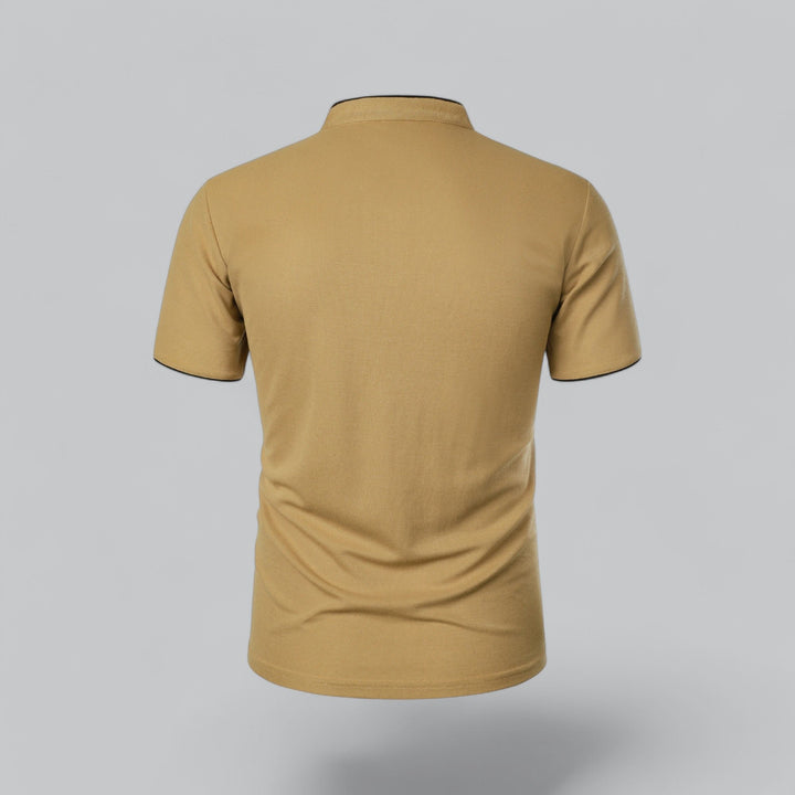 Herren Kragenlos Baumwoll Poloshirt Kurze Ärmel